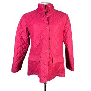 Van Heusen Quilted Jacket Pink Button Front Pockets Stand Collar Women Sz L